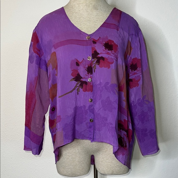 Click Tops - CLICK by Color Me Cotton Flowy Floral  Shirt